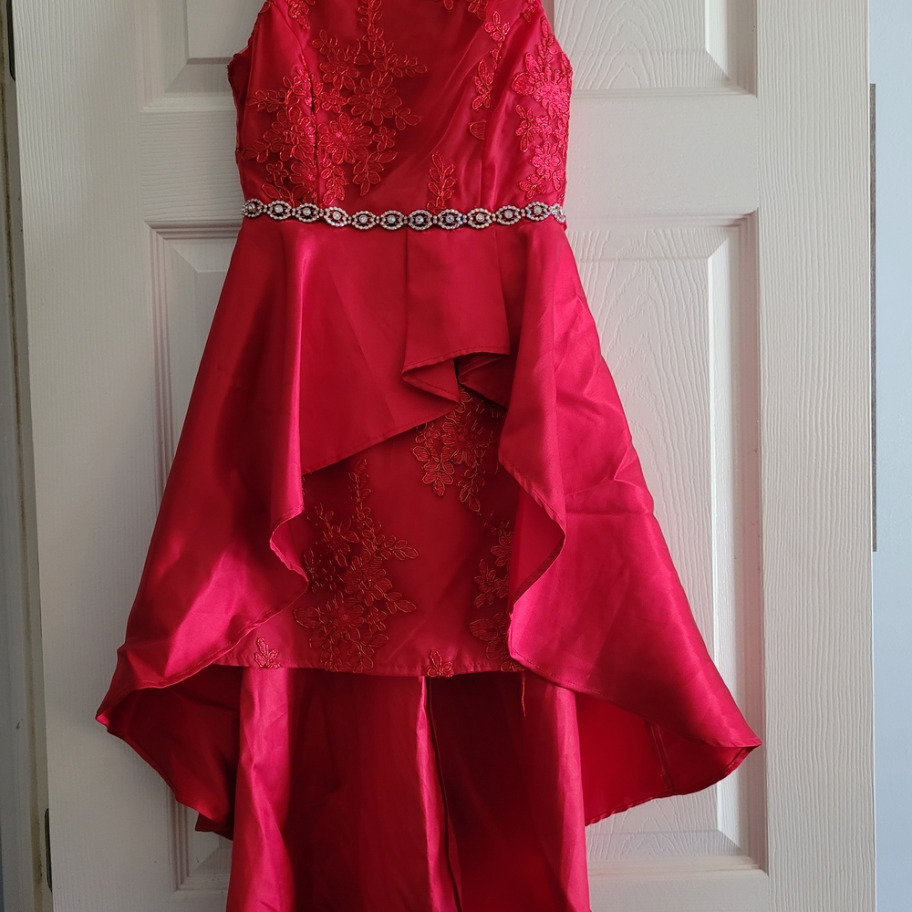 Rare Editions Red Ruffled Tiered Strapless Dress